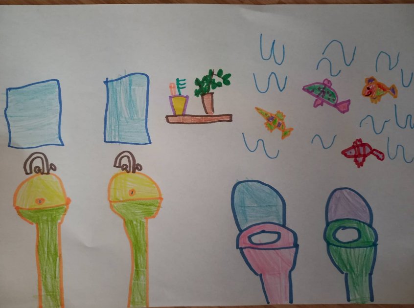 Felújítandó mosdóhelyiségről egy rajz