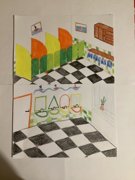 Felújítandó mosdóhelyiségről egy rajz